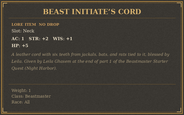 Beast Initiate’s Cord