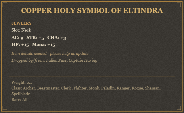 Copper Holy Symbol of Eltindra