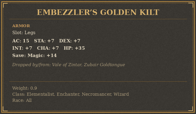 Embezzler’s Golden Kilt