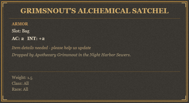 Grimsnout’s Alchemical Satchel