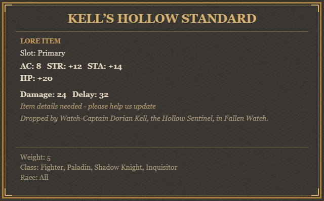 Kell’s Hollow Standard