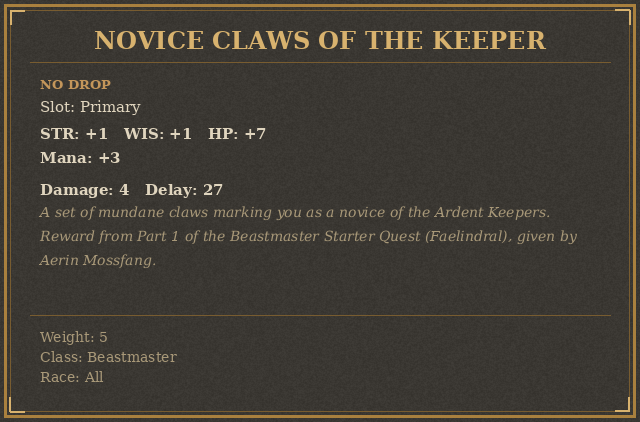 Novice Claws of the Keeper