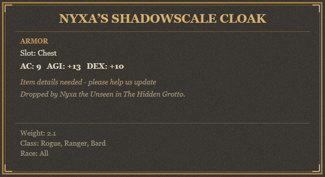 Nyxa’s Shadowscale Cloak