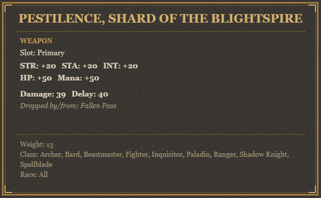 Pestilence, Shard of the Blightspire