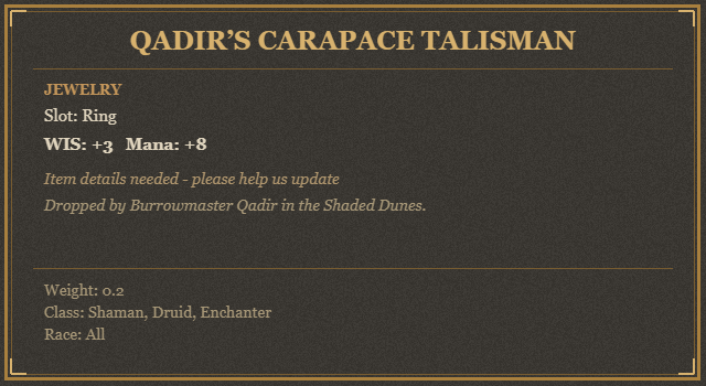 Qadir’s Carapace Talisman
