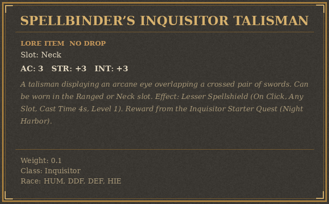 Spellbinder’s Inquisitor Talisman