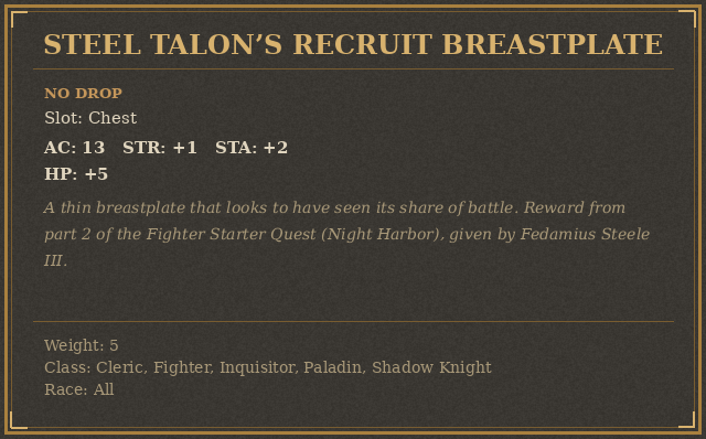 Steel Talon’s Recruit Breastplate