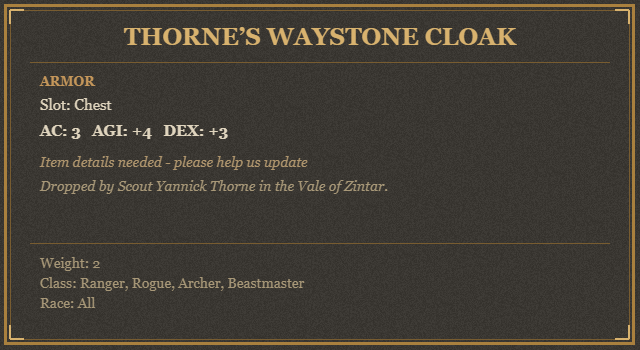 Thorne’s Waystone Cloak