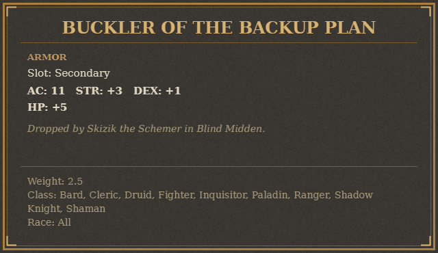 Buckler of the Backup Plan