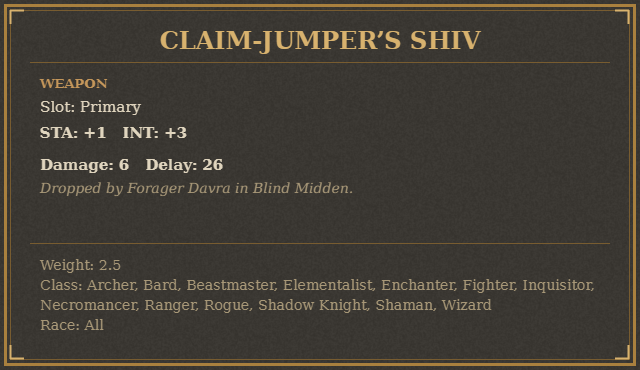 Claim-Jumper’s Shiv