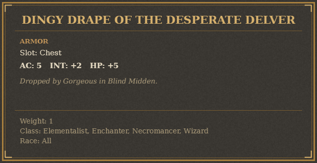Dingy Drape of the Desperate Delver