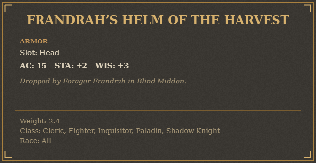 Frandrah’s Helm of the Harvest