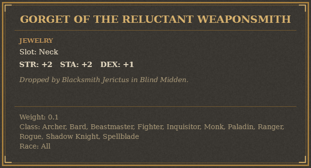 Gorget of the Reluctant Weaponsmith