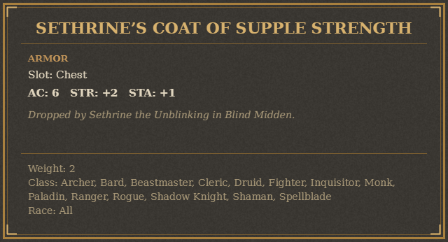 Sethrine’s Coat of Supple Strength